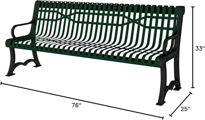 COATEDOUTDOORFURNITURE Coated Outdoor Furniture Heavy-Duty Outdoor Bench Thermoplastic Coated, Slatted Steel, Commercial-Grade Garden Bench, Made in America (Portable with Back, 4 Ft, Green)