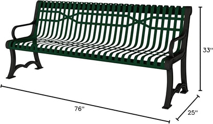 COATEDOUTDOORFURNITURE Coated Outdoor Furniture Heavy-Duty Outdoor Bench Thermoplastic Coated, Slatted Steel, Commercial-Grade Garden Bench, Made in America (Portable with Back, 4 Ft, Green)