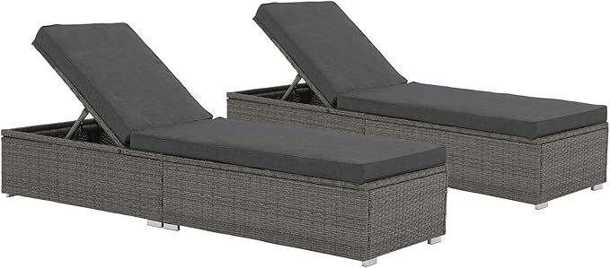 JOIVI Outdoor Patio Chaise Lounge Chairs Set of 2, PE Wicker Patio Pool Lounge Chairs Furniture Set of 2 - Photo 7
