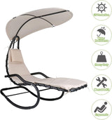 Outdoor Hammock Rocking Chaise Lounge Swing Chair, with Stand and Canopy, Porch Swing w/Soft Cushion Removable Headrest - Photo 4