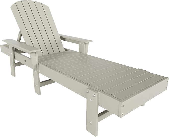 WestinTrends Dylan HDPE Outdoor Patio Poly Adirondack Reclining Chaise Lounge with Arms, Sand