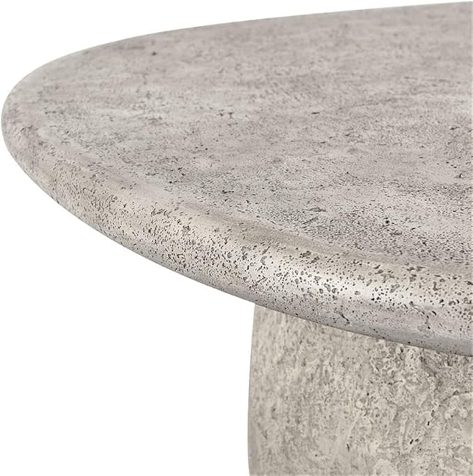 Pemberly Row 42-Inch Round Outdoor Coffee Table, Light Gray Concrete Stone, Plinth-Style Base, Smooth Finish - Photo 3