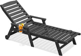 HDPE Outdoor Chaise Lounge, 78.4'' Poly Lounge Chair with Rolling Wheels & Cup Holder - Photo 1