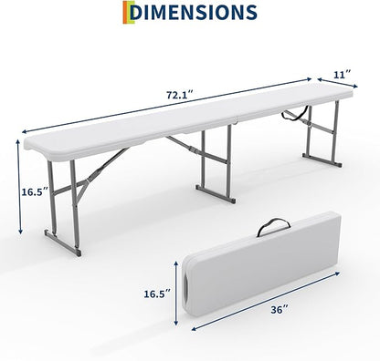 6FT Folding Bench – Plastic Portable Indoor Outdoor Bench Garden Bench with Carrying Handle and Lock – Perfect for Events, Camping, Picnics, Parties, Dining, 1 Pack White