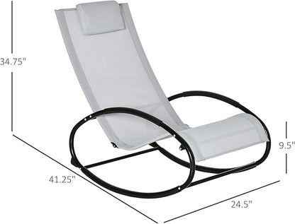 Outsunny Pool Lounger, Outdoor Rocking Lounge Chair for Sunbathing, Pool, Beach, Porch with Pillow and Cool Mesh, Sun Tanning Rocker, Grey
