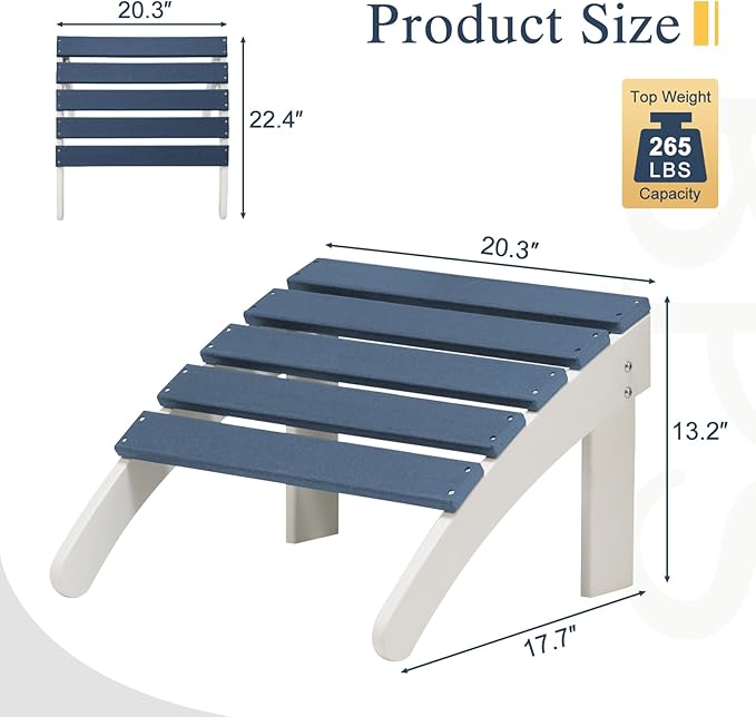 BPS Adirondack Ottoman, HDPE Plastic Outdoor Footrest, All Weather Foot Stool for Adirondack Chair, Outdoor Foot Rest for Patio,Backyard, Lawn, Fire Pits