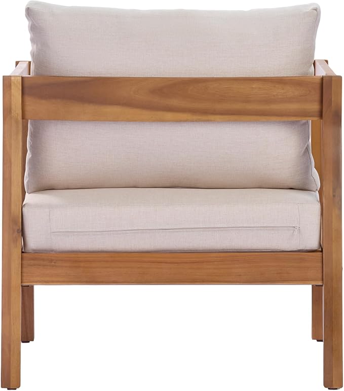 Merax 25" Acacia Solid Wood Outdoor Lounge Chair, Teak Finish Frame with Light Grey Cushion, Patio & Garden Chair - Photo 6