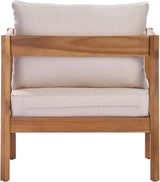 Merax 25" Acacia Solid Wood Outdoor Lounge Chair, Teak Finish Frame with Light Grey Cushion, Patio & Garden Chair - Photo 6
