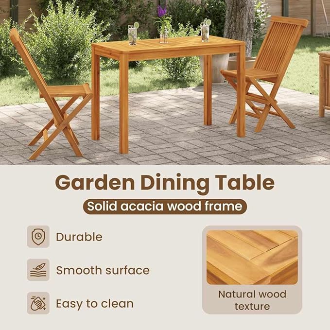 vidaXL - Solid Wood Acacia Outdoor Patio Dining Table 43.3"x21.7"x29.5" - Modern Rectangular Table for Garden Terrace - Photo 5