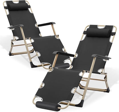 Athena Collection Zero Gravity Outdoor Lounge Chair Set of 2, 26" Width Reclining Pool Lounge Lawn Chairs Recliner with Headrest Foot Pad, Outdoor Chaise for Beach Patio Backyard Outside, Black