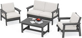 SERWALL HDPE Outdoor Furniture Set 4, All Weather Wood-Like Outdoor Sofa Sectional Couch - Photo 1