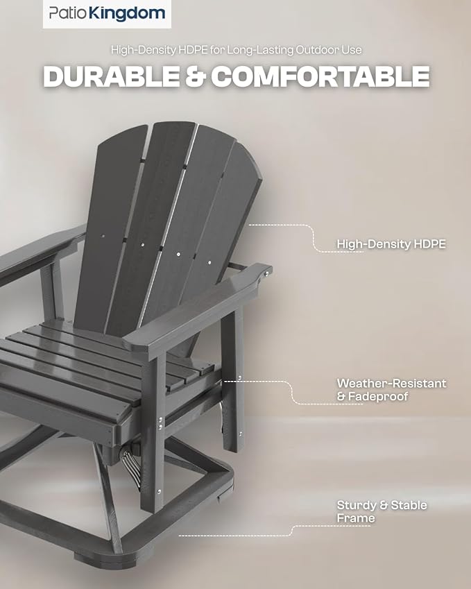 HDPE Swivel Glider Chair Outdoor, Weather Resistant Adirondack Outside Rocking Chair, Wooden Textured Outdoor Swivel Chair Set of 6 for Porch, Balcony, Poolside, Backyard (Grey)