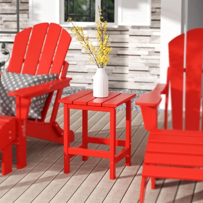 Costaelm Square Outdoor Side Tables, Adirondack Patio Tables for Outside, HDPE Patio End Table Weather Resistant, Balcony Table for Pool, Seaside, Backyard, Porch, Indoor Companion, Red