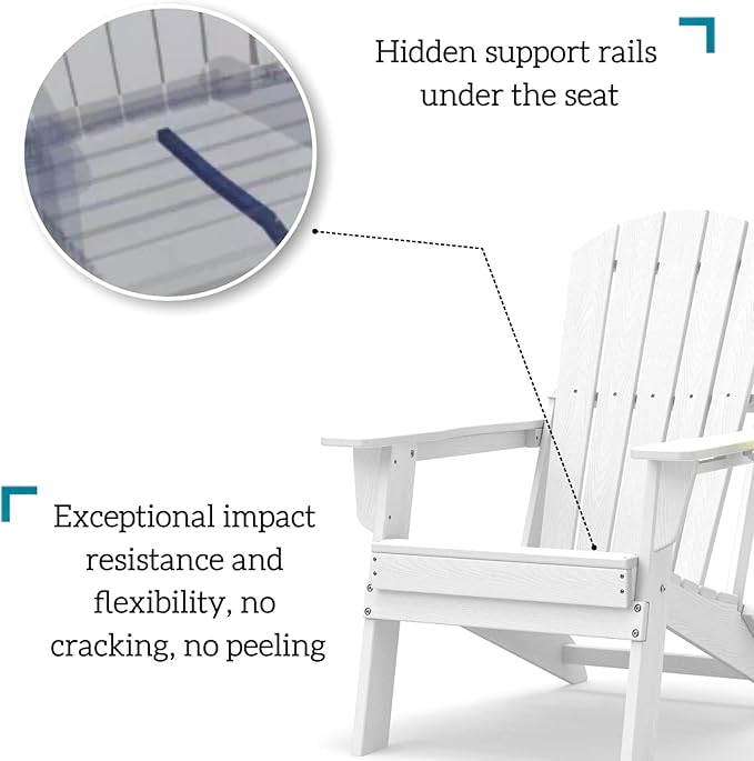 Folding Adirondack Chair, HDPE Outdoor Patio Chair with Cup Holder, All Weather Plastic Lawn Chair with Wide Armrests, Portable Patio Chair for Backyard Deck Garden Fire Pit Poolside, White