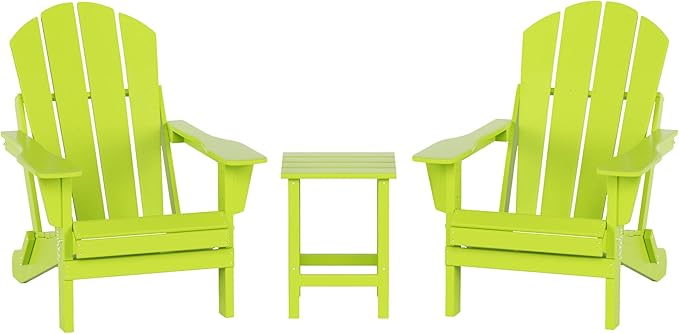 WO WESTIN OUTDOOR HDPE Laguna 3PC Outdoor Poly Adirondack Chair Set with Side Table, Lime