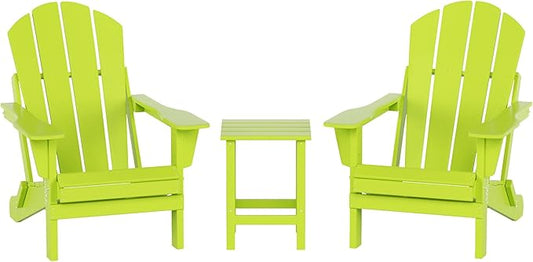 WO WESTIN OUTDOOR HDPE Laguna 3PC Outdoor Poly Adirondack Chair Set with Side Table, Lime