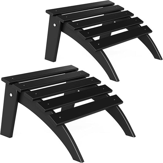 Adirondack Ottoman Set of 2, Folding Adirondack Ottoman for Adirondack Chair, HDPE All Weather Outdoor Footstool for Patio, Backyard, Porch, Garden, Black