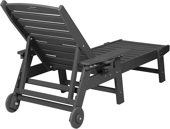 Lounge Chair Outdoor with Wood Texture, Oversized Chaise Lounge Chairs Outside with 5-Position Adjustable Backrest - Photo 4