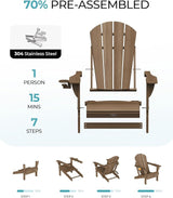 Ciokea Folding Adirondack Chairs Set of 2, Patio Adirondack Chair Weather Resistant - Photo 4