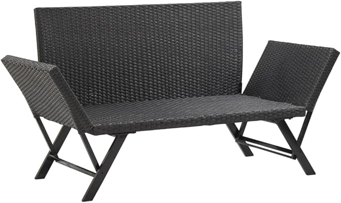 Garden Bench Deck Bench Patio Bench with Cushions 69.3" Black Poly Rattan - Photo 6