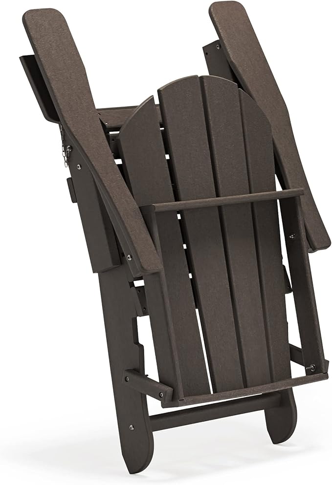 WO Home Furniture 3pc Set - HDPE Poly Adirondack Chair with Ottoman/Footrest and Square Side Table, All Weather and UV Resistant for Outdoor Patio Backyard, Garden, Dark Brown