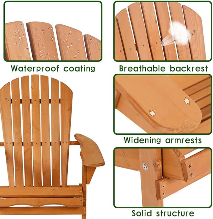 FDW Folding Adirondack Chair, All Weather Patio Chair Outdoor Fire Pit Chair for Patio Lawn Garden Backyard Deck Pool Beach