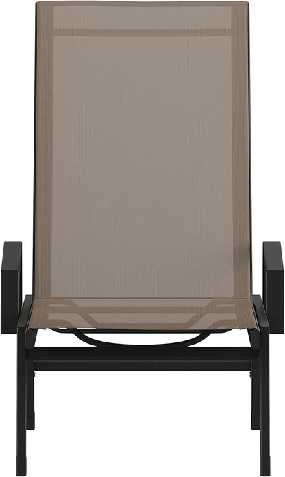 Flash Furniture Brazos Adjustable Chaise Lounge Chair with Arms, All-Weather Outdoor Five-Position Recliner, Black/Brown
