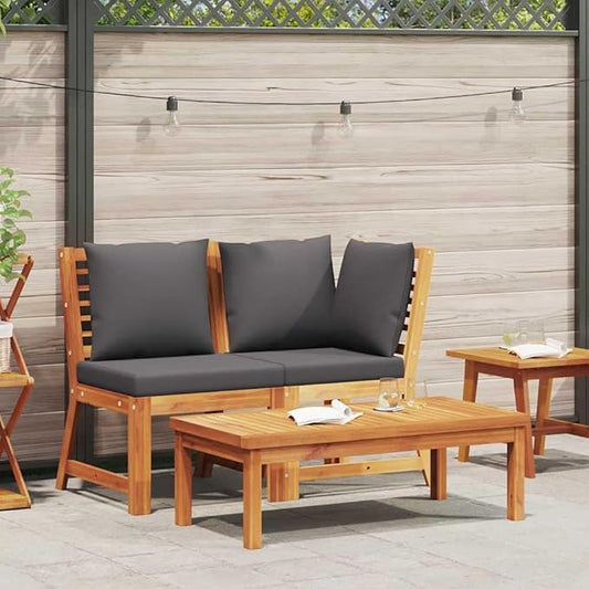 Dark Grey Solid Acacia Wood 3-Piece Garden Lounge Set with Modular Corner Sofa Middle Sofa and Coffee Table for Patio Balcony Outdoor Seating Comfortable Durable Easy Clean