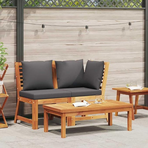Dark Grey Solid Acacia Wood 3-Piece Garden Lounge Set with Modular Corner Sofa Middle Sofa and Coffee Table for Patio - Photo 1