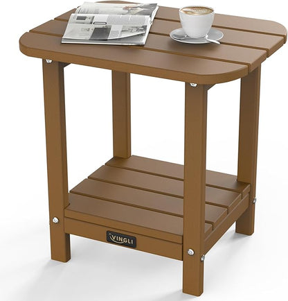 VINGLI Outdoor Side Table, All-Weather HDPE Patio Side Table Small Outdoor Table for Porch, Pool, Deck, and Yard (Brown)