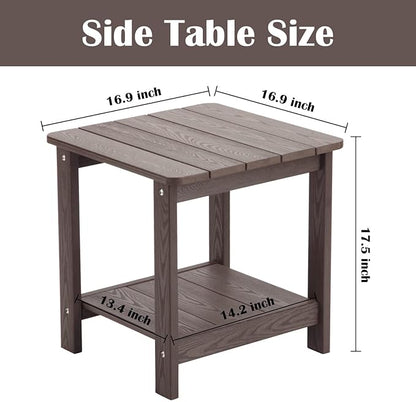 hOmeHua Weather Resistant Side Table, 17 inch Square 2-Layer Structure Wide Desktop, Imitation Wood Stripes, Easy to Assemble & Maintain, Suitable for All Indoor & Outdoor Places- Dark Brown