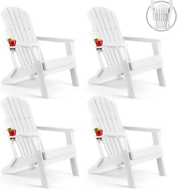 FUNBERRY Folding Adirondack Chair Set of 4, All Weather HDPE Fire Pit Chairs with Cup Holder for Outdoor - Photo 1