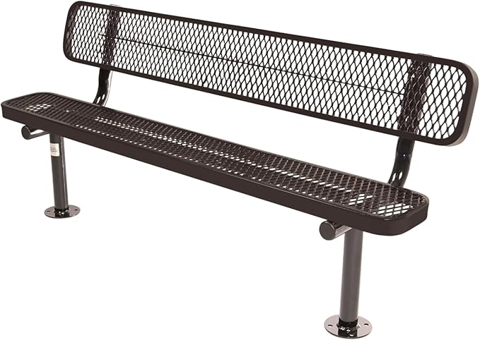 COATEDOUTDOORFURNITURE Coated Outdoor Furniture Heavy-Duty Outdoor Bench Thermoplastic Coated, Expanded Metal, Commercial-Grade Seating, Made in America (Surface with Back, 6 Ft, Brown)