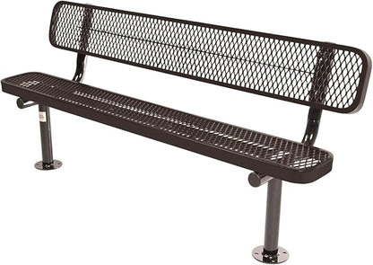 COATEDOUTDOORFURNITURE Coated Outdoor Furniture Heavy-Duty Outdoor Bench Thermoplastic Coated, Expanded Metal, Commercial-Grade Seating, Made in America (Surface with Back, 6 Ft, Brown)