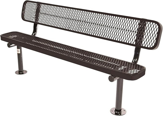 COATEDOUTDOORFURNITURE Coated Outdoor Furniture Heavy-Duty Outdoor Bench Thermoplastic Coated, Expanded Metal, Commercial-Grade Seating, Made in America (Surface with Back, 6 Ft, Brown)