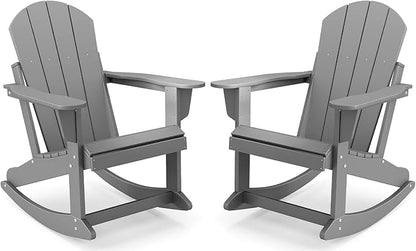 IVY&LANE Adirondack Rocking Chairs Set of 2 | Porch-Rocker | HDPE Plastic | Weatherproof | Grey | for Outdoor Patio Deck Backyard