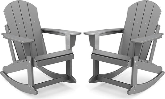 IVY&LANE Adirondack Rocking Chairs Set of 2 | Porch-Rocker | HDPE Plastic | Weatherproof | Grey | for Outdoor Patio Deck Backyard