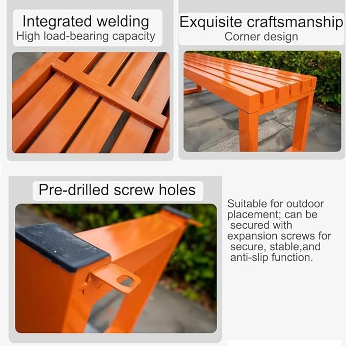 Metal Outdoor Bench with Simple Backrest, Modern Design Garden Bench, Multifunctional Front Porch Furniture, Benchs Seat for Garden, Patio，Park, Plant(Pink,180cm/70.9in)