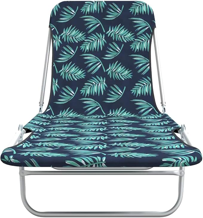 Folding Sun Lounger Set of 2 with Adjustable Backrest 71.7 x 21.7 in Powder-Coated Steel Frame Leaf Pattern Green - Photo 4