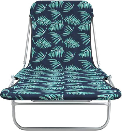 Folding Sun Lounger Set of 2 with Adjustable Backrest 71.7 x 21.7 in Powder-Coated Steel Frame Leaf Pattern Green Outdoor Chaise Lounge for Poolside Patio Balcony Garden