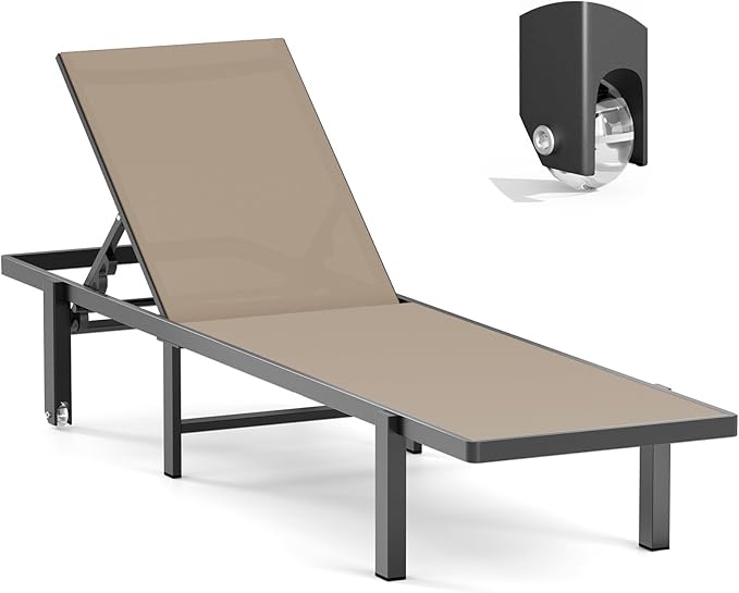 Ciokea Aluminum Chaise Lounge Chair Outdoor with Wheels - Photo 1
