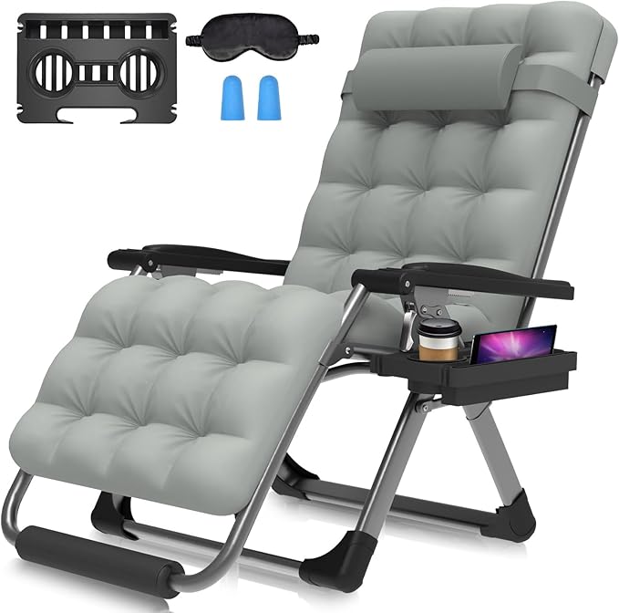 Suteck Oversized Zero Gravity Chair, 29In XL Lounge Chair w/Removable Cushion&Headrest - Photo 1