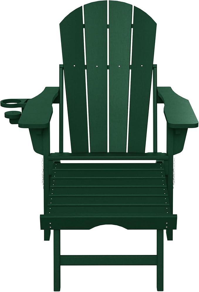 WestinTrends Malibu Folding Adjustable Adirondack Chair with Retractable Ottoman and Cup Holder, Dark Green