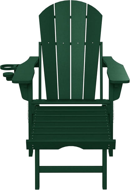 WestinTrends Malibu Folding Adjustable Adirondack Chair with Retractable Ottoman and Cup Holder, Dark Green