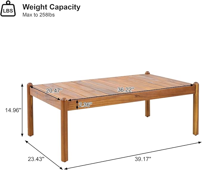 Christopher Knight Home Lenor Patio Acacia Wood Coffee Table, Solid Wood Outdoor Table for Patio Furniture Set, Slat Panel Rectangular Top, Teak