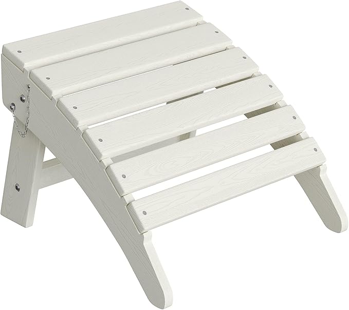 Garvee Folding Adirondack Ottoman, HDPE Outdoor Footrest for Adirondack Chair, All-Weather Resistant for Deck Backyard Patio Outside Poolside Porch Lawn - White