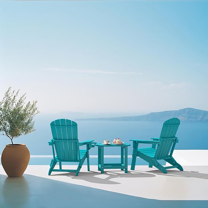 Plawdlik Hdpe Outdoor Adirondack Side Table, Wooden Textured, Set for Patio, Garden, Porch, Pool Composite Patio - Photo 2