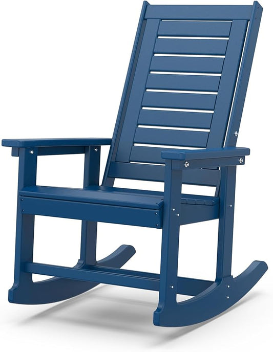 IVY&LANE Rocking-Chair-Outdoor | Porch-Rocker | Blue | HDPE Plastic | All-Weather | High Back | Wide Seat | Oversized Patio Rocker for Adult | for Outside Deck Balcony Garden