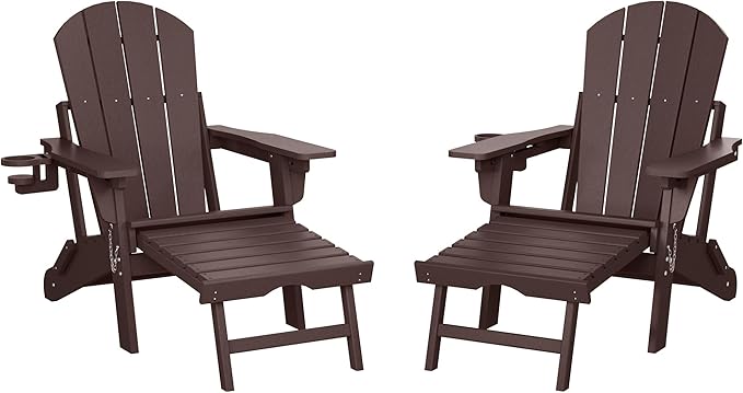 WestinTrends Malibu Folding Adjustable Adirondack Chair with Retractable Ottoman and Cup Holder (Set of 2), Dark Brown - Photo 3
