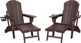 WestinTrends Malibu Folding Adjustable Adirondack Chair with Retractable Ottoman and Cup Holder (Set of 2), Dark Brown - Photo 3